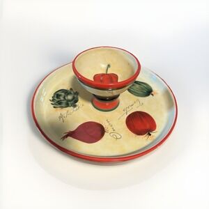 Vintage Unique Colorful Chip & Dip Serving Plate Onion Tomato Squash Eggplant